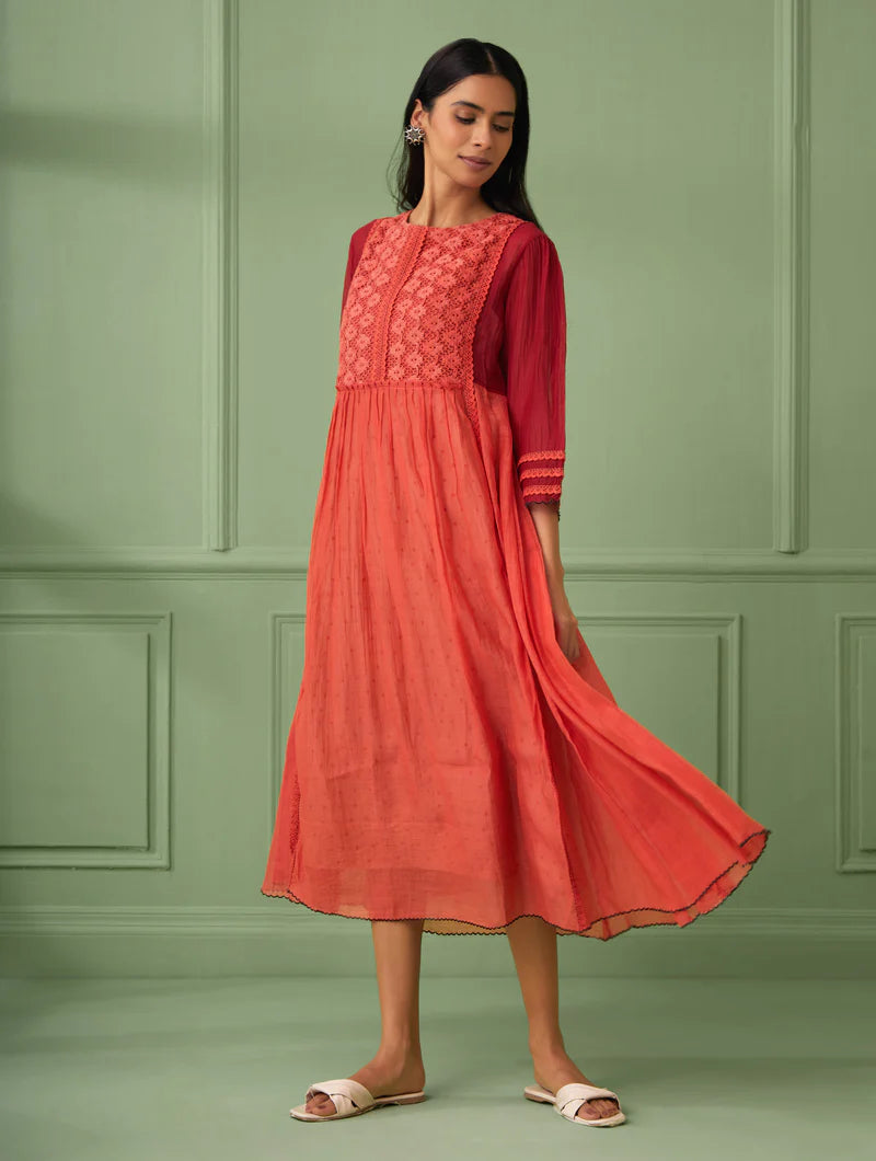 Women's Coral-Red Maxi Dress With Slip By Room9 The Popup Store