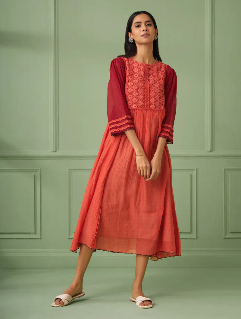 Women's Coral-Red Maxi Dress With Slip By Room9 The Popup Store