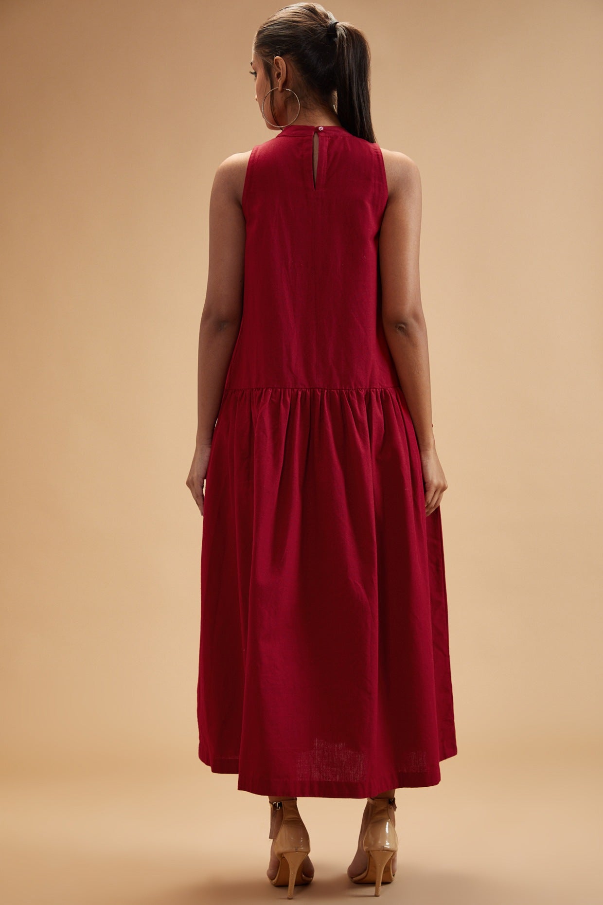 Woman's Red Handloom Cotton Maxi Dress By Room9 The Popup Store