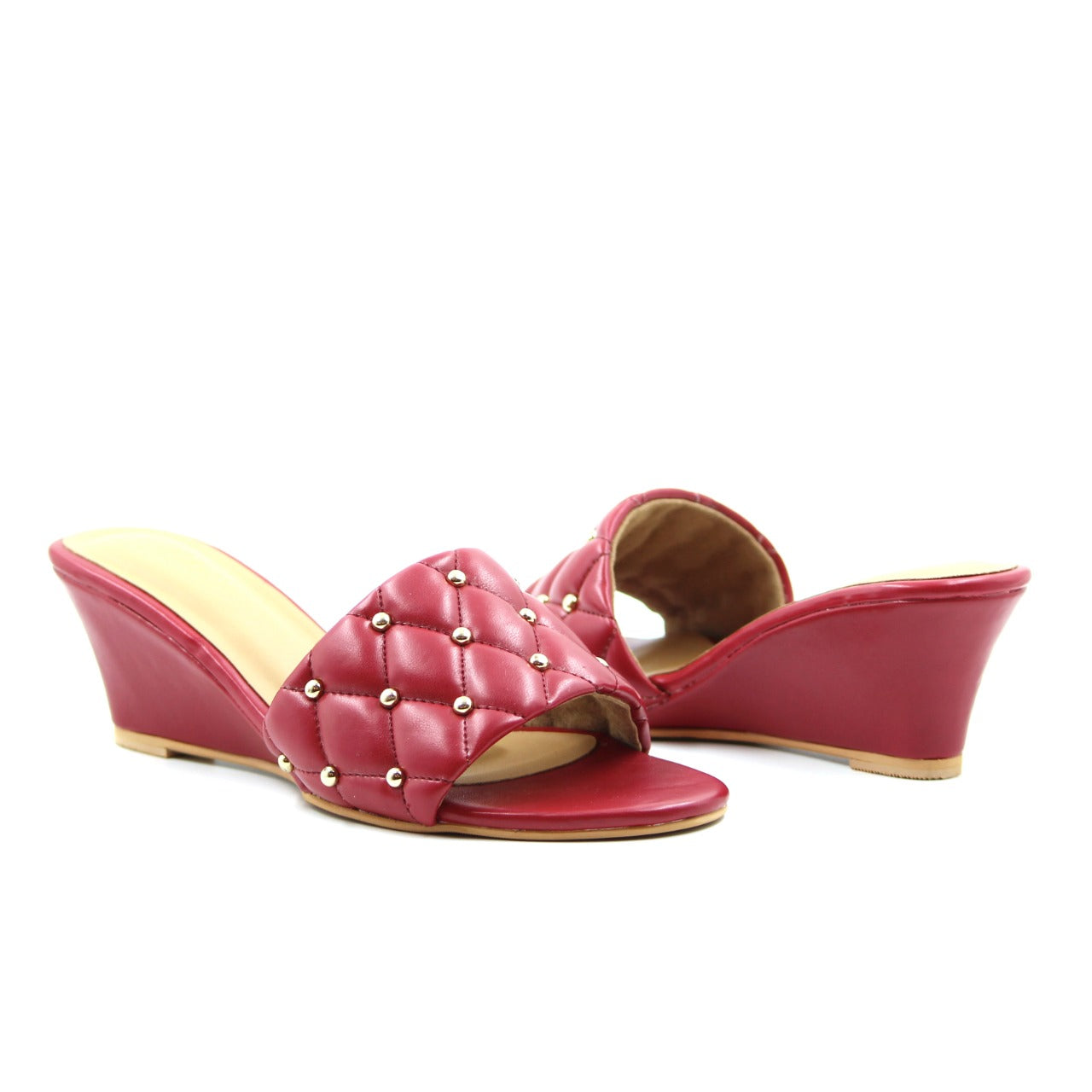 Women's Puffed Wedges Wine Red Color By Room9 The Popup Store