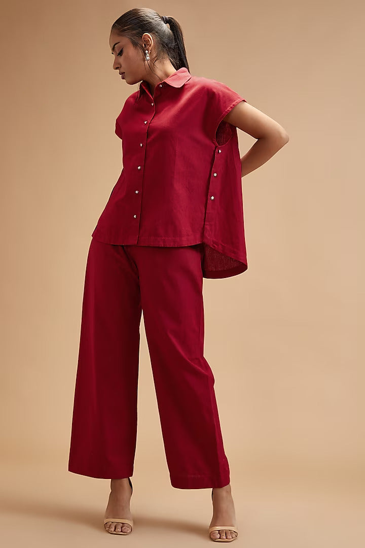 Women's Red Handloom Cotton Wide-Legged Culottes By Room9 The Popup Store