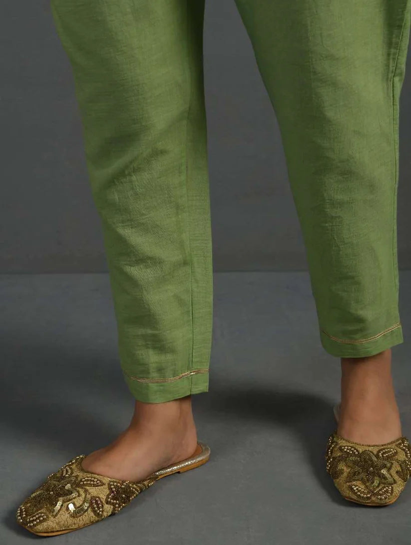Women's Green Gota Kissed Chanderi Kurta & Pant (Set of 2) By Room9 The Popup Store