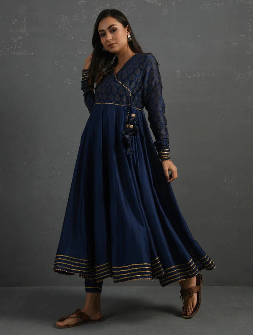 Women's Indigo Gota Kissed Chanderi Kurta & Pant (Set of 2) By Room9 The Popup Store