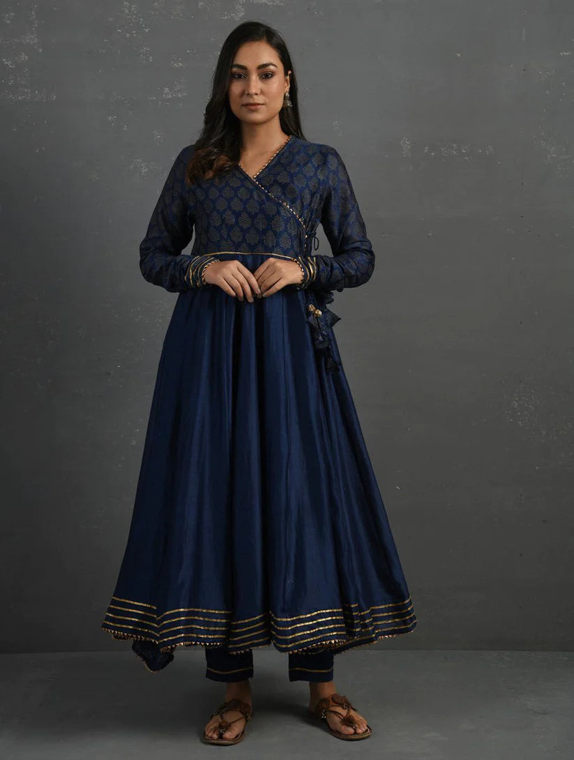 Women's Indigo Gota Kissed Chanderi Kurta & Pant (Set of 2) By Room9 The Popup Store