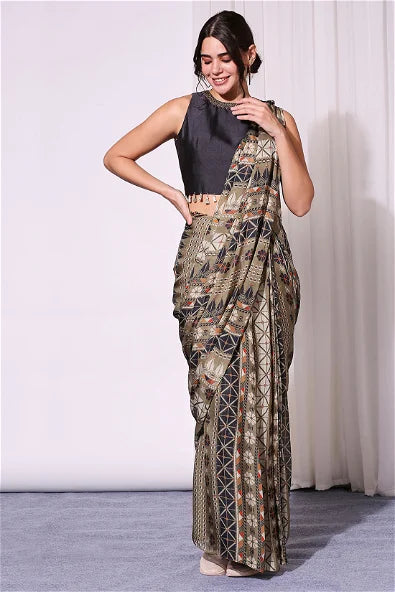 Women's Geometrical Printed Pre-Stitched Saree By Room9 The Popup Store