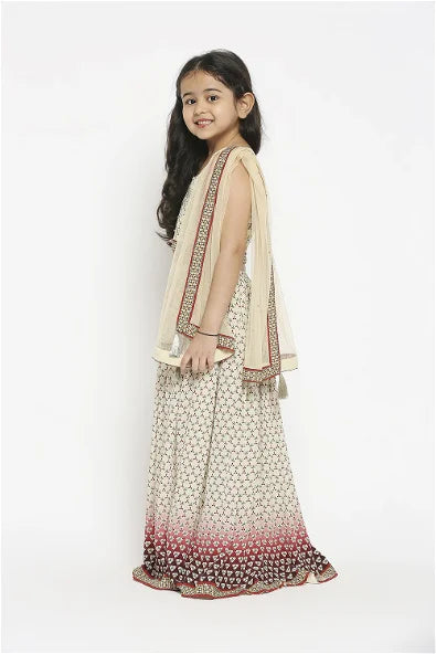 Women's Applique Geometric Printed Lehenga Paired With Crop Top And Net Dupatta