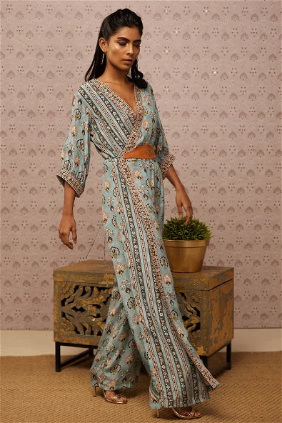 Women's Sarouk Printed Overlap Jumpsuit With Belt By Room9 The Popup Store