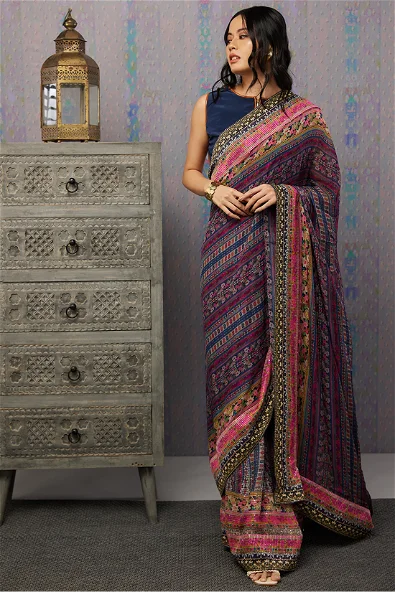 Women's Ikaya Printed Pre-Stitched Saree With Blouse By Room9 The Popup Store