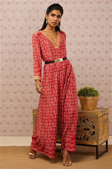 Women's Bandhej Printed Jumpsuit With Belt By Room9 The Popup Store