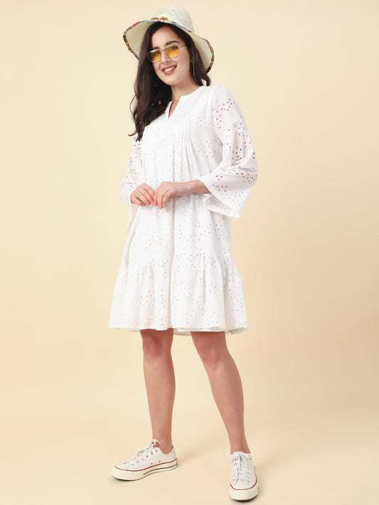 Women's White Cotton A- Line Dress By Room9 The Popup Store