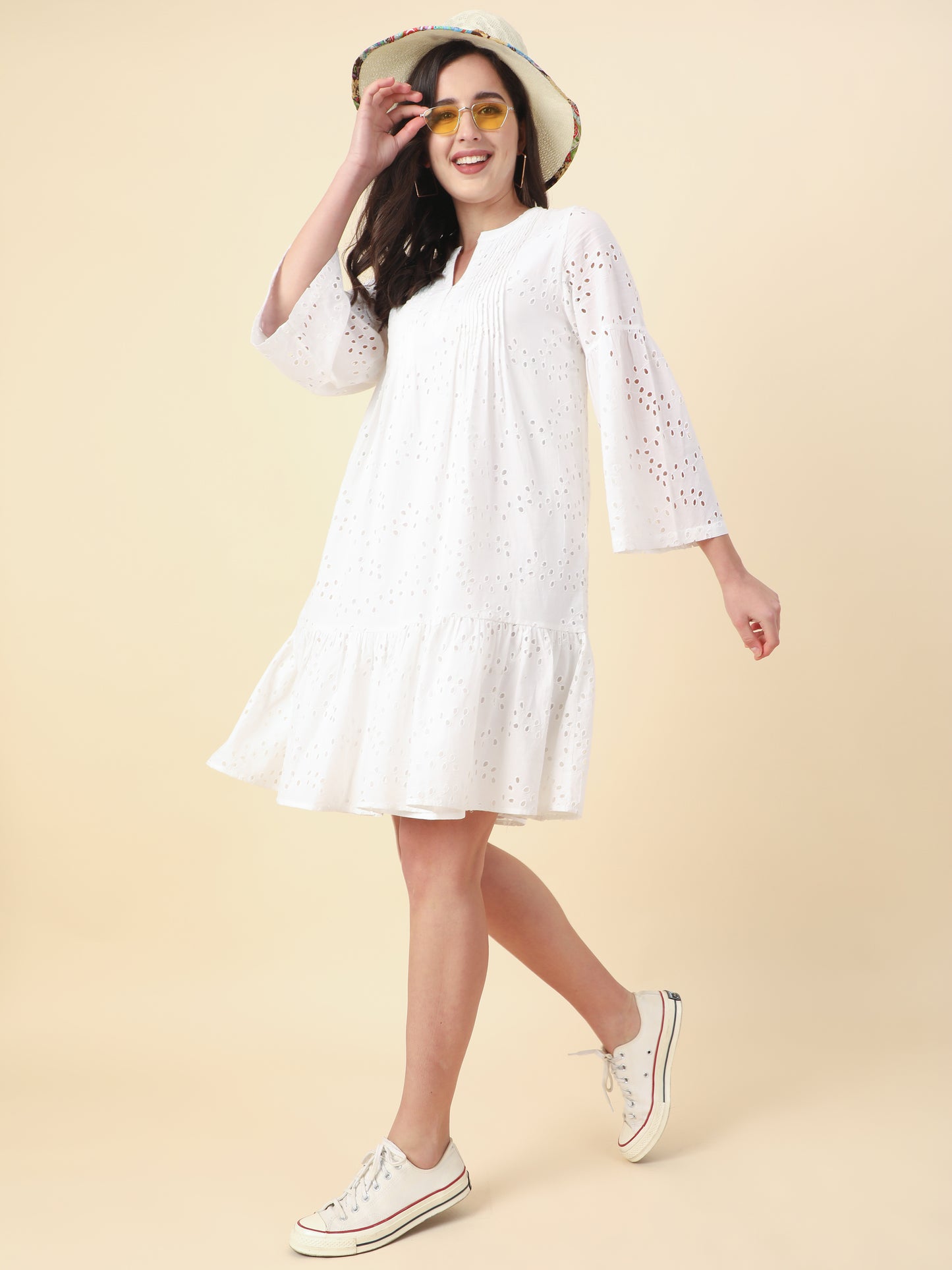 Women's White Cotton A- Line Dress By Room9 The Popup Store