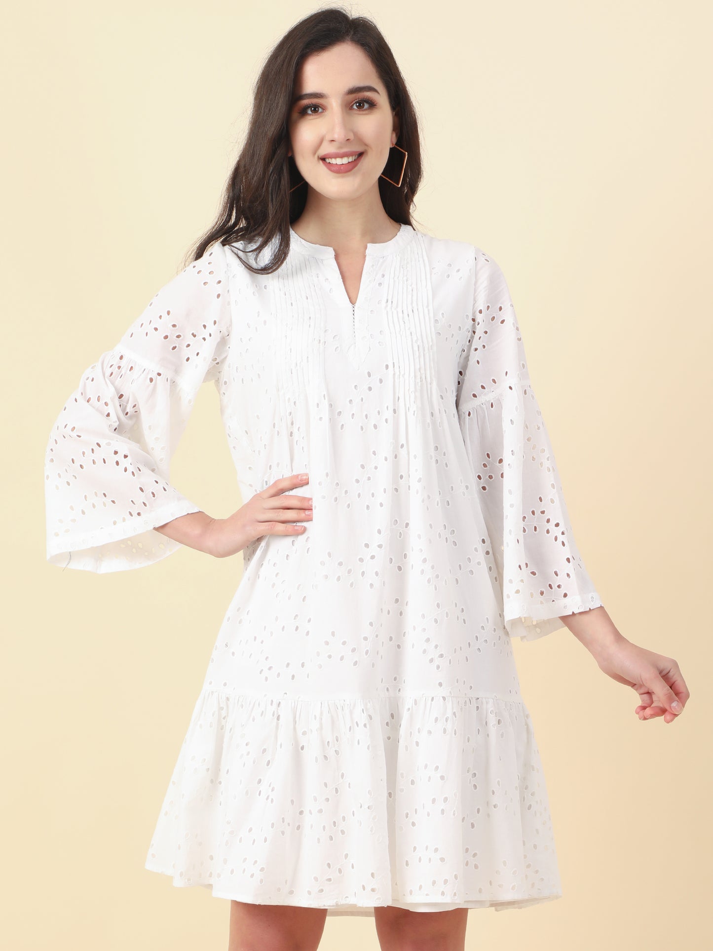 Women's White Cotton A- Line Dress By Room9 The Popup Store