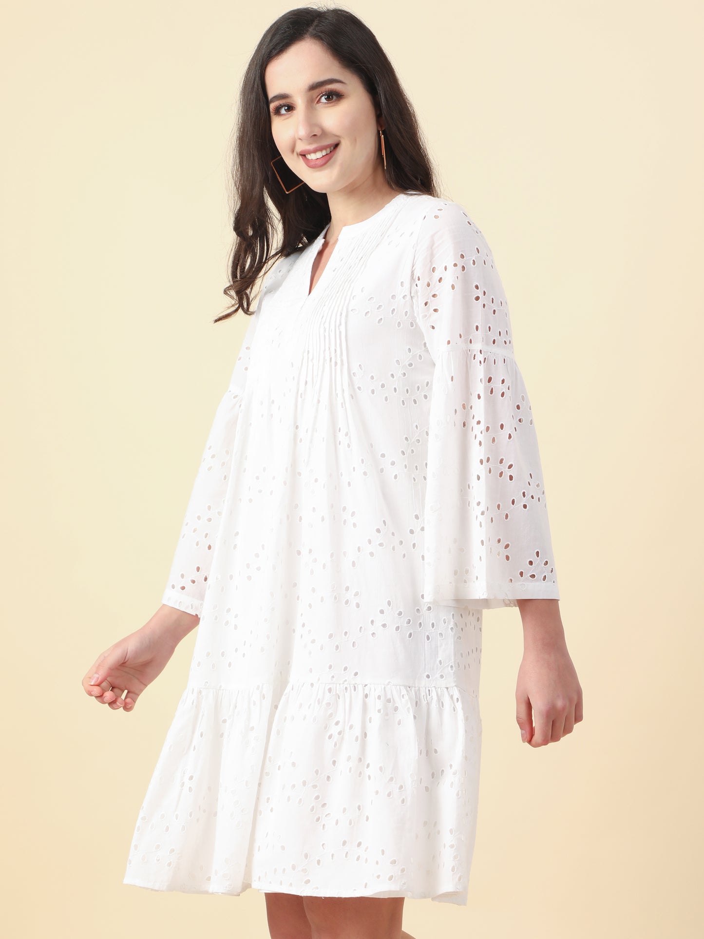 Women's White Cotton A- Line Dress By Room9 The Popup Store