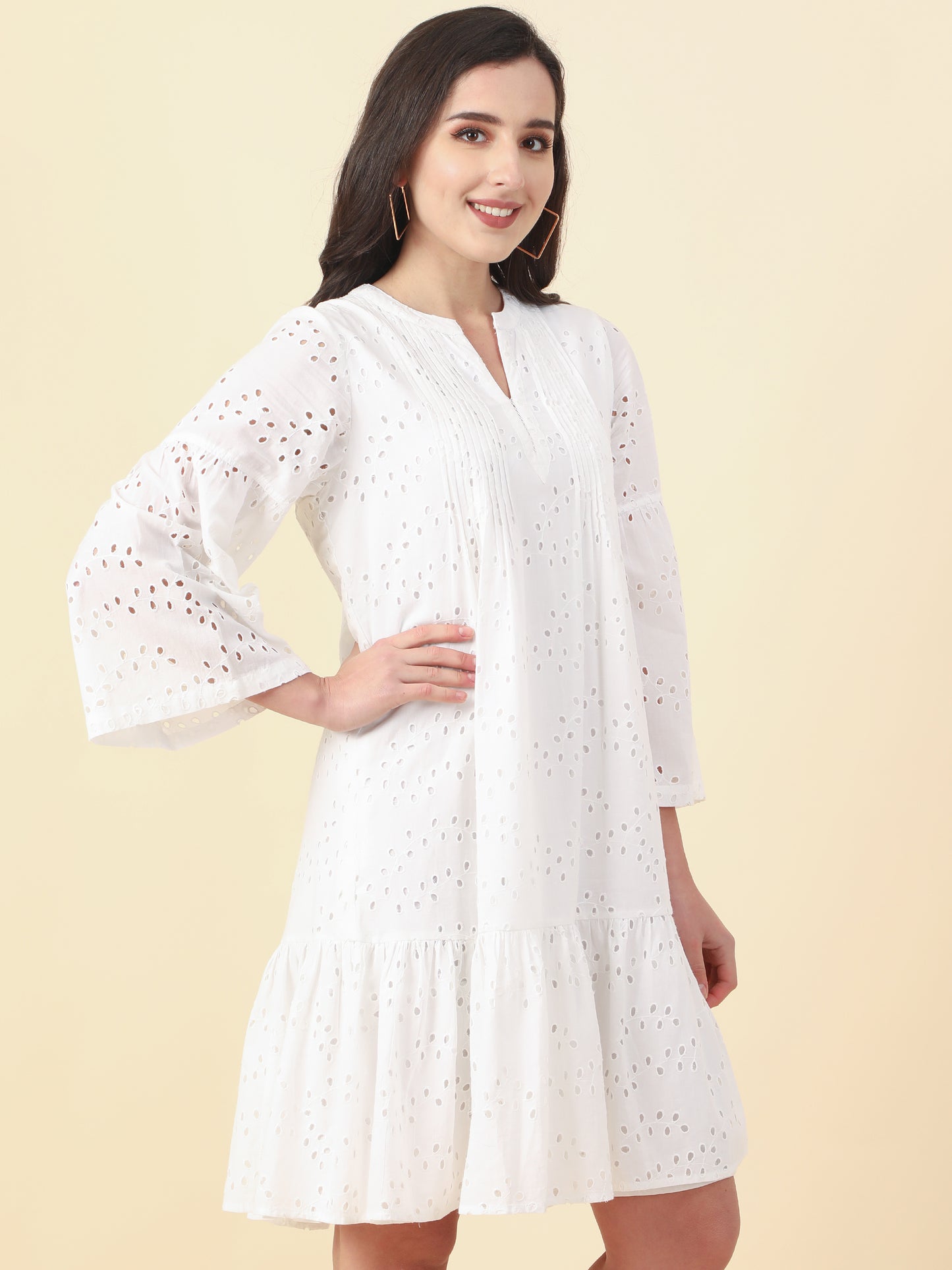 Women's White Cotton A- Line Dress By Room9 The Popup Store