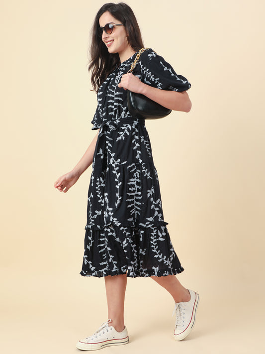 Women's Black Natural Printed A-Line Dress By Room9 The Popup Store