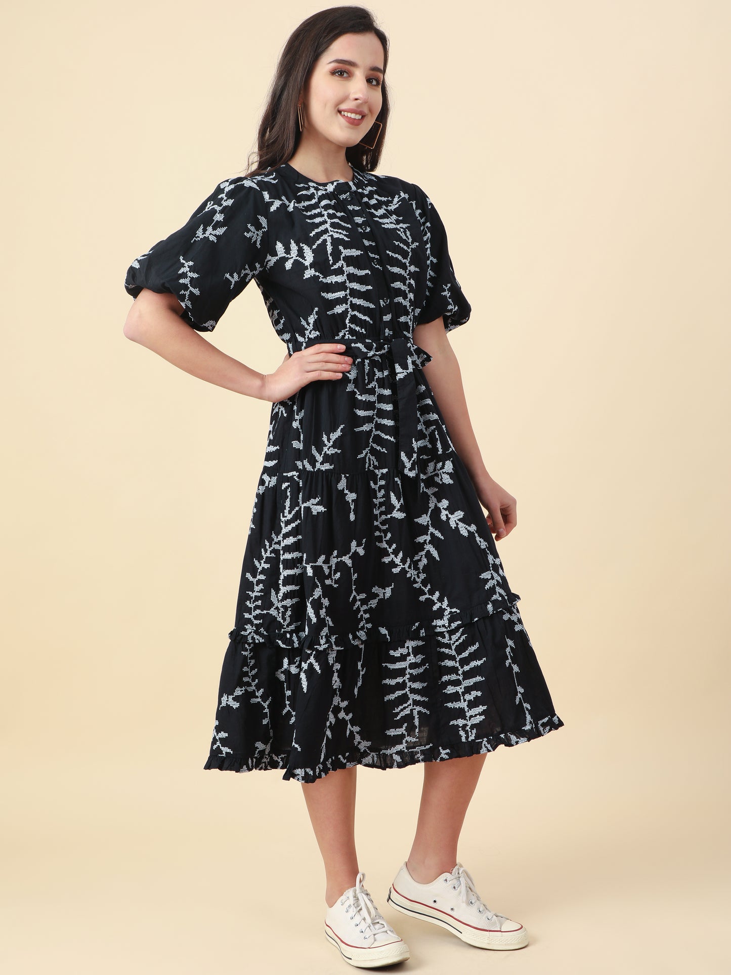 Women's Black Natural Printed A-Line Dress By Room9 The Popup Store