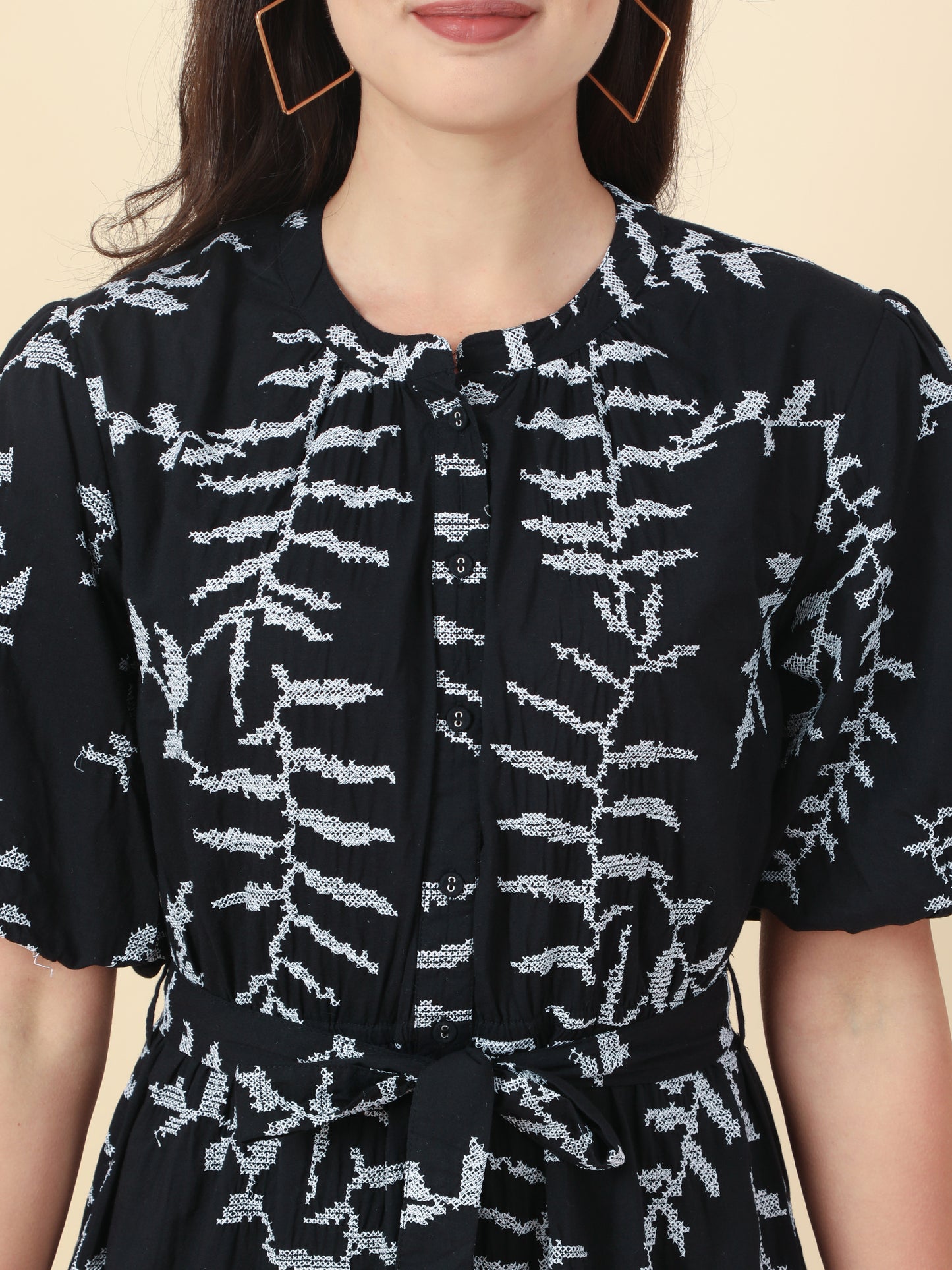 Women's Black Natural Printed A-Line Dress By Room9 The Popup Store