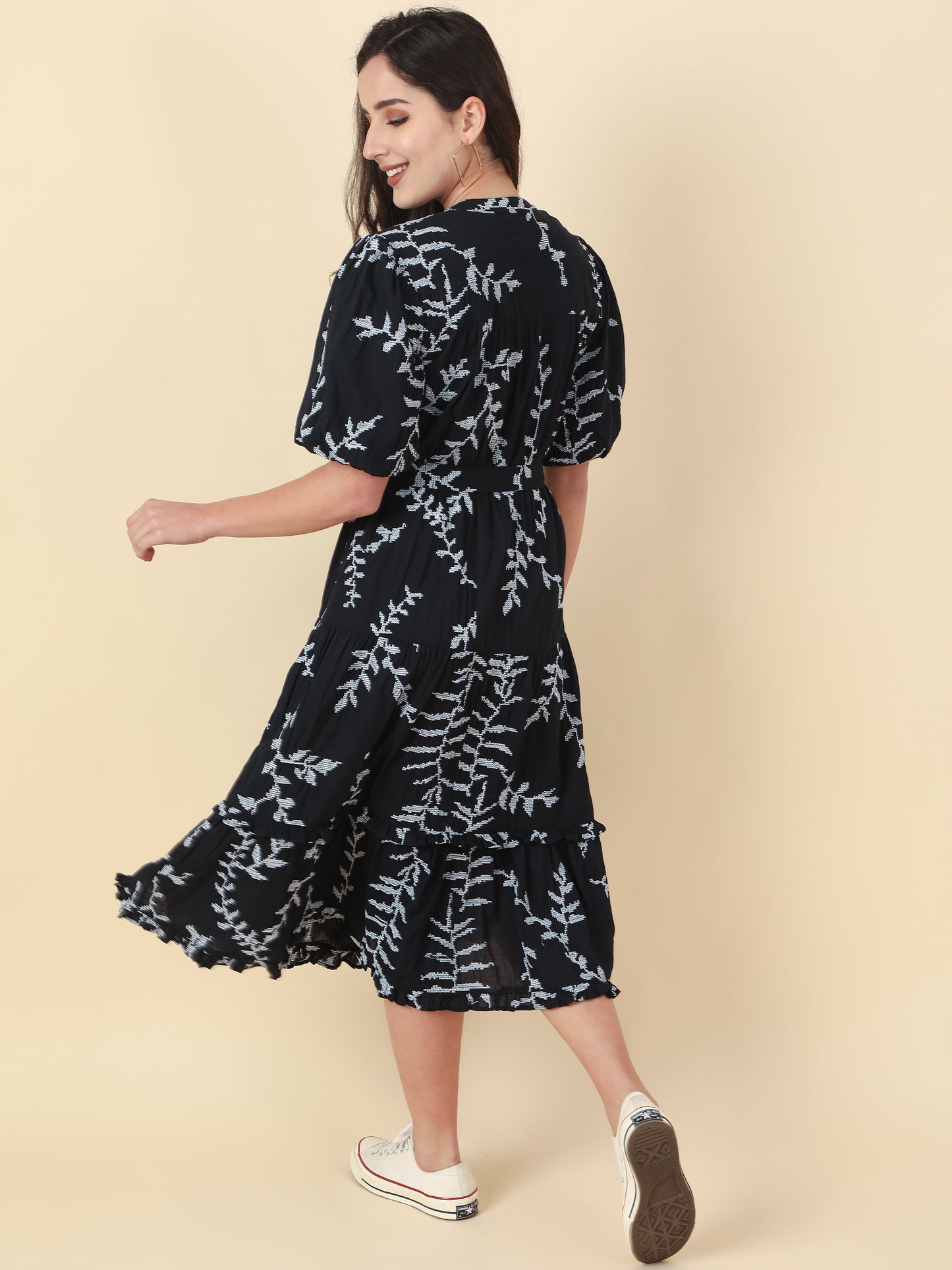 Women's Black Natural Printed A-Line Dress By Room9 The Popup Store