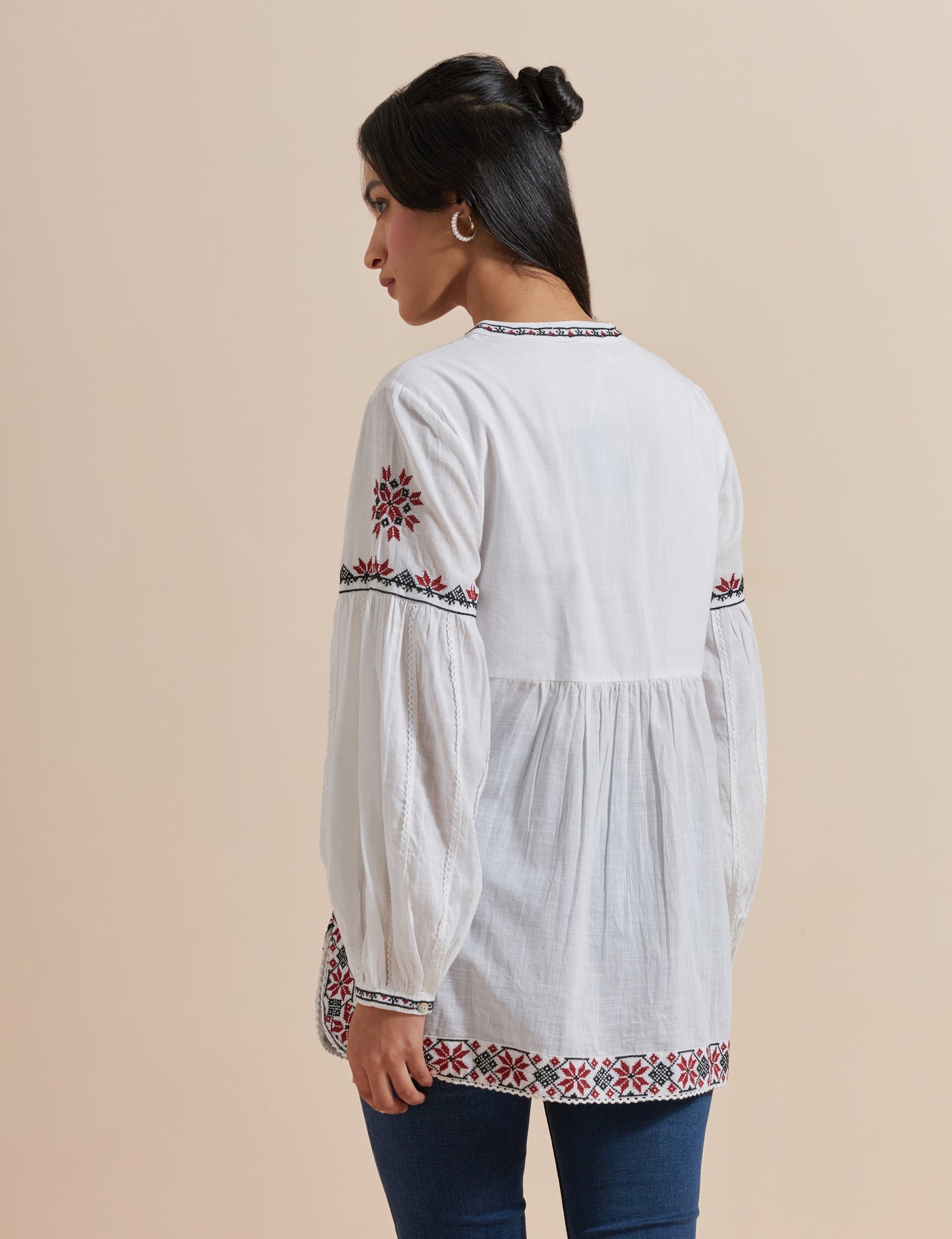 Women's White Cotton Multicolored Embroidered Top By Room9 The Popup Store