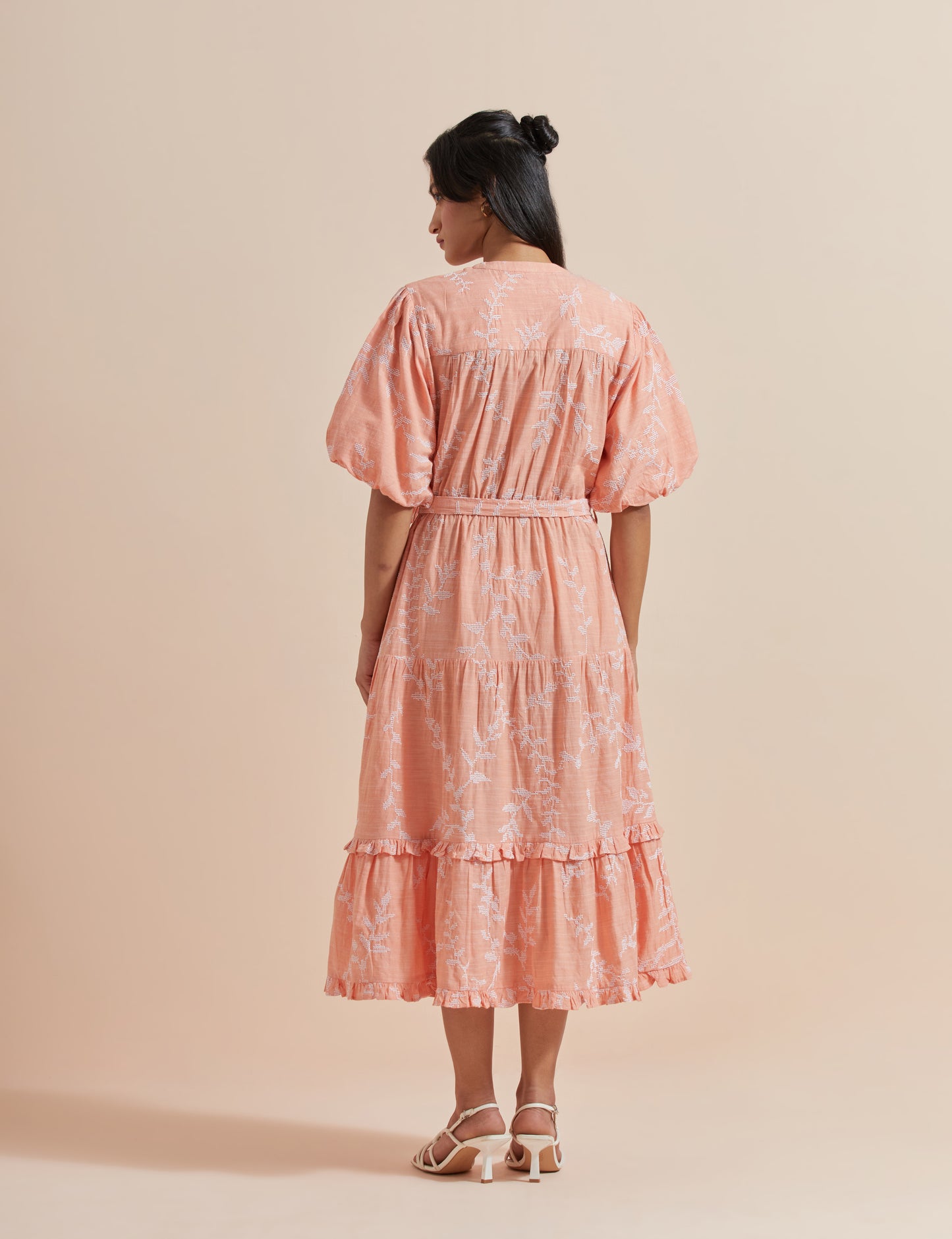Women's Peach A-Line Puffed Sleeves Dress By Room9 The Popup Store
