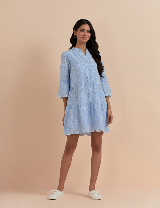 Women's Blue A-Line Ethnic Embroidered Dress By Room9 The Popup Store