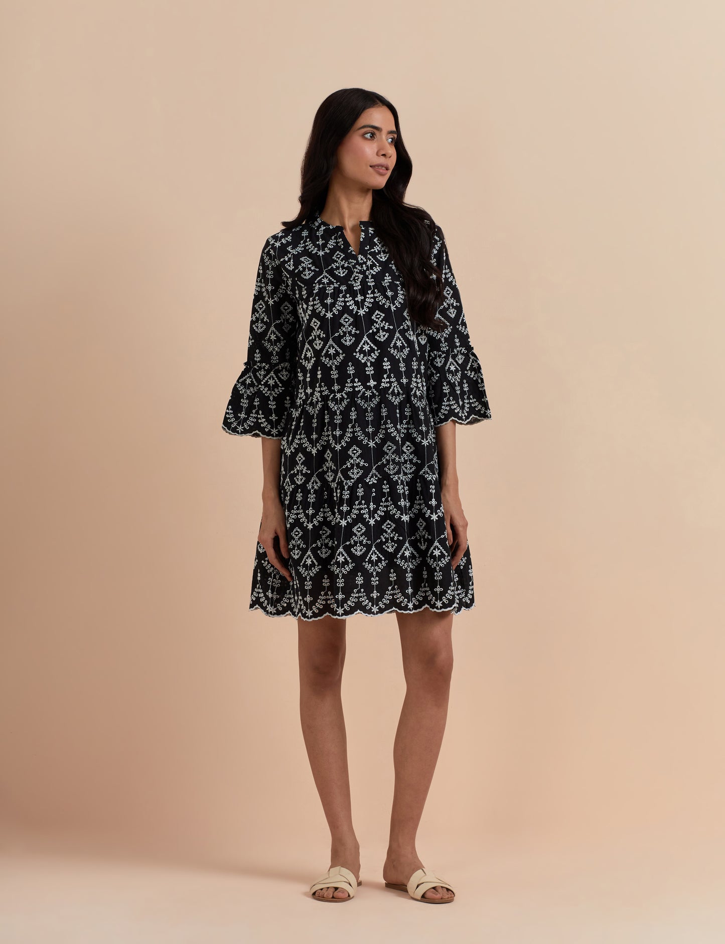 Women's Black A-Line Ethnic Embroidered Dress By Room9 The Popup Store