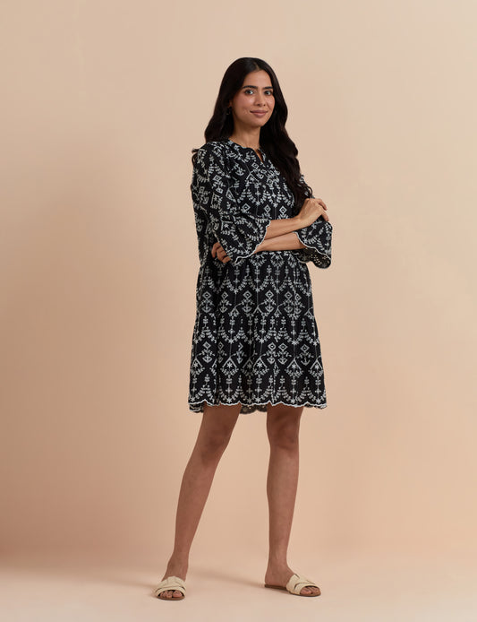 Women's Black A-Line Ethnic Embroidered Dress By Room9 The Popup Store