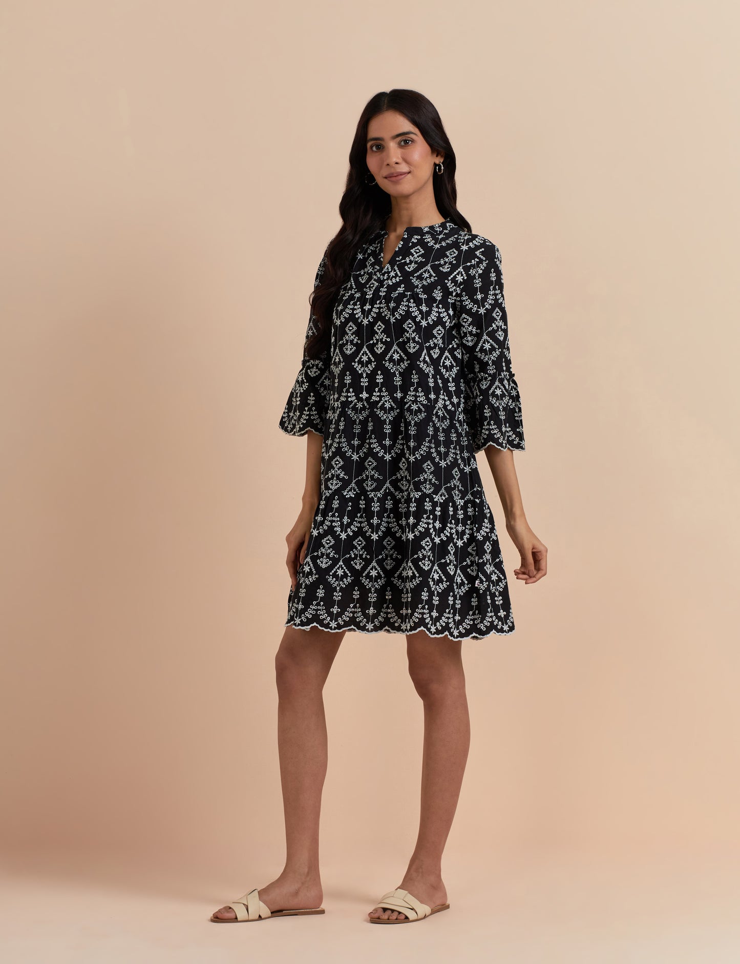 Women's Black A-Line Ethnic Embroidered Dress By Room9 The Popup Store