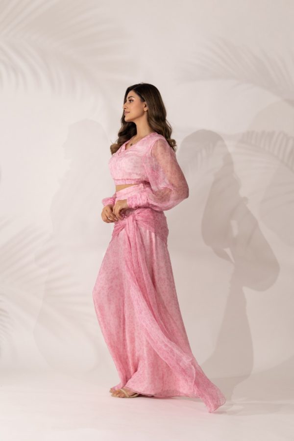 Women's Cherry Blossom Co-Ord with Batwing Sleeves Top and Tie-up Pants  By Room9 The Popup Store