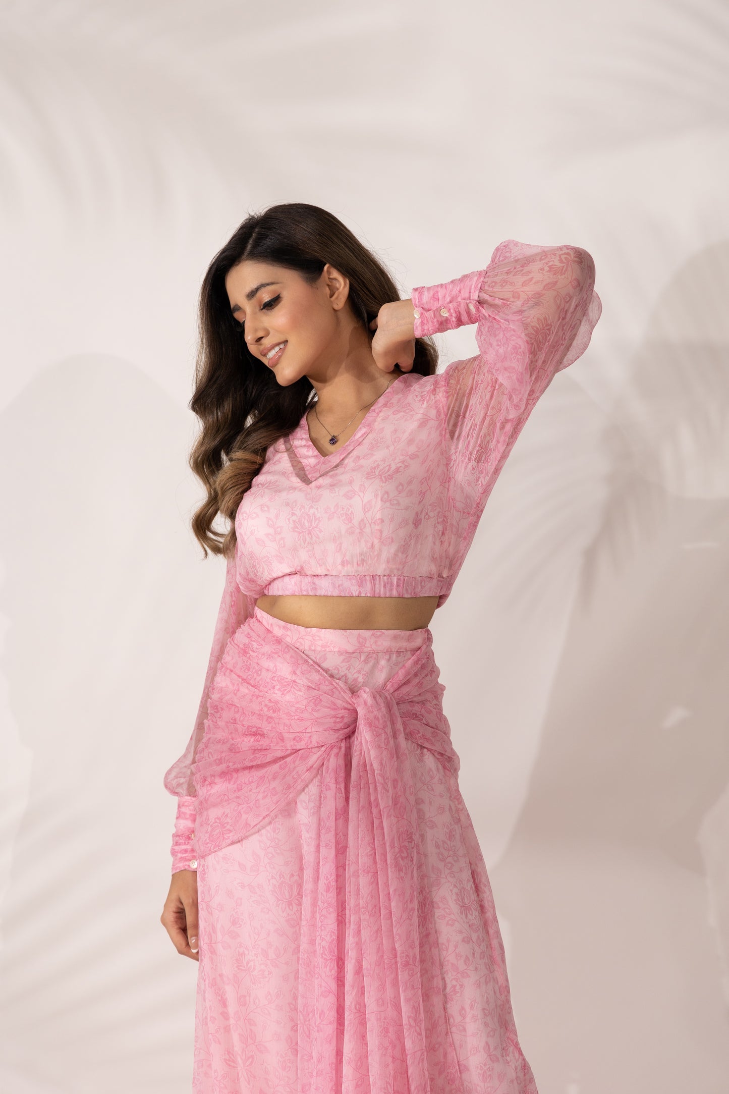 Women's Cherry Blossom Co-Ord with Batwing Sleeves Top and Tie-up Pants  By Room9 The Popup Store