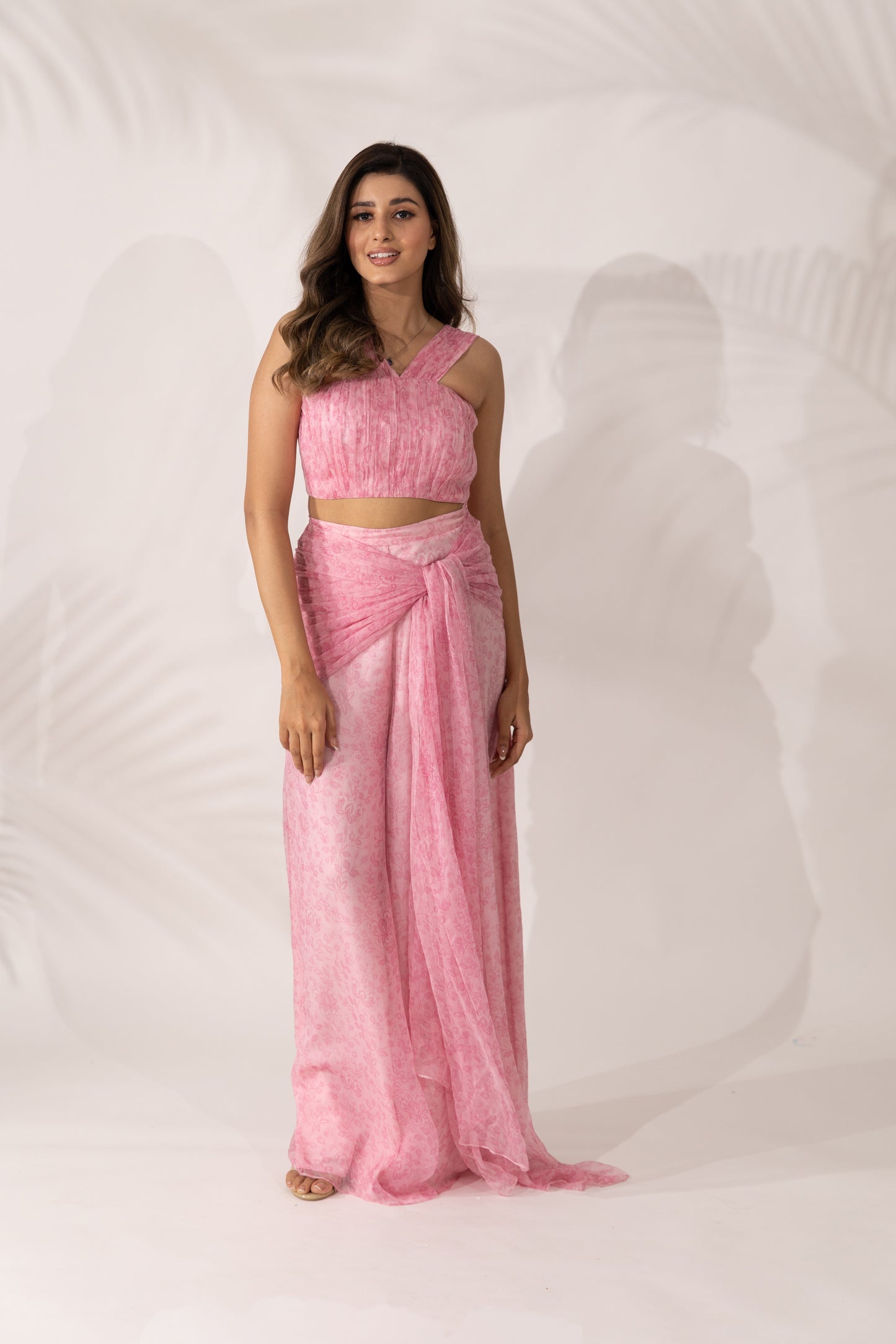 Women's Cherry Blossom Co-Ord with Hand Pleated Crop Top and Tie-up Pants By Room9 The Popup Store