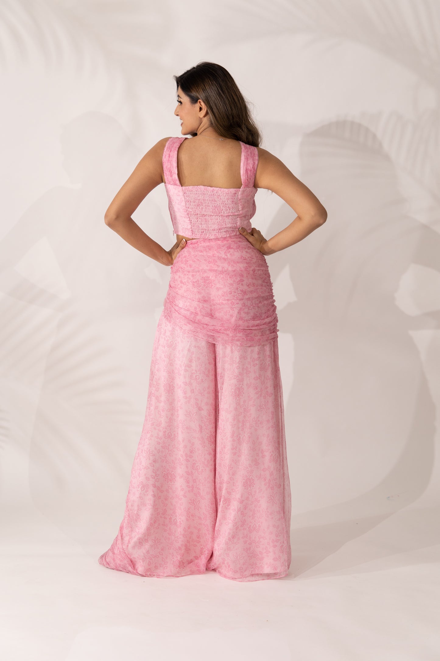 Women's Cherry Blossom Co-Ord with Hand Pleated Crop Top and Tie-up Pants By Room9 The Popup Store