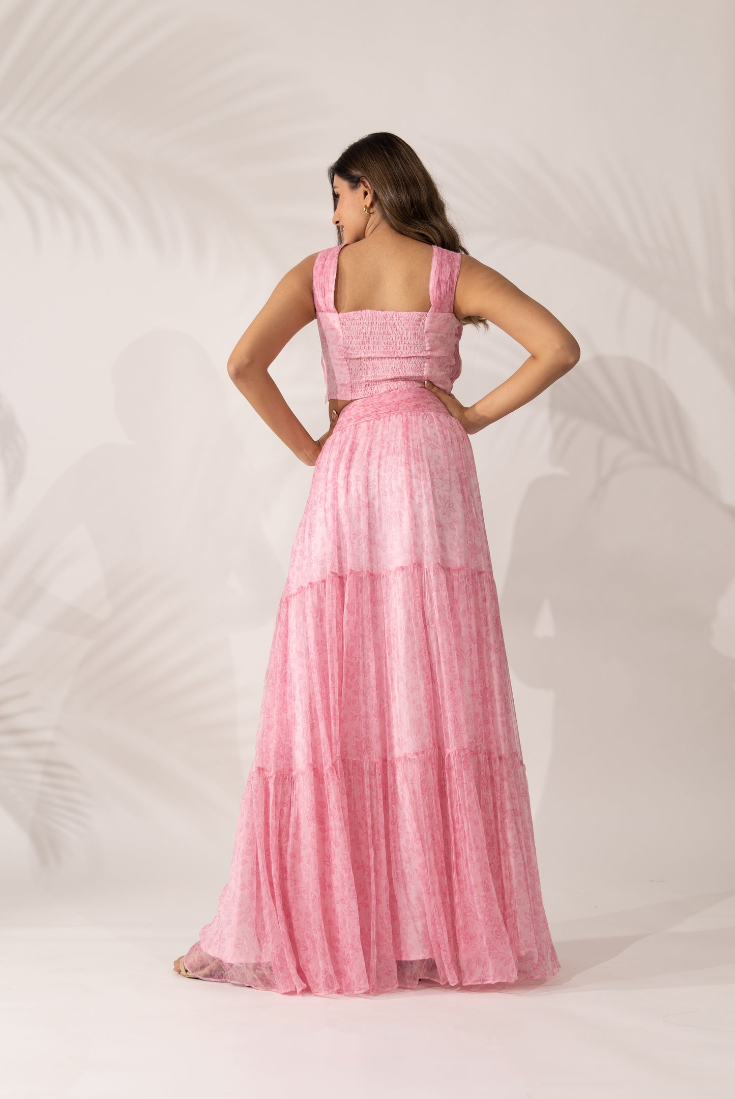 Women's Cherry Blossom Hand Pleated Crop Top and Maxi Skirt Co-Ord By Room9 The Popup Store