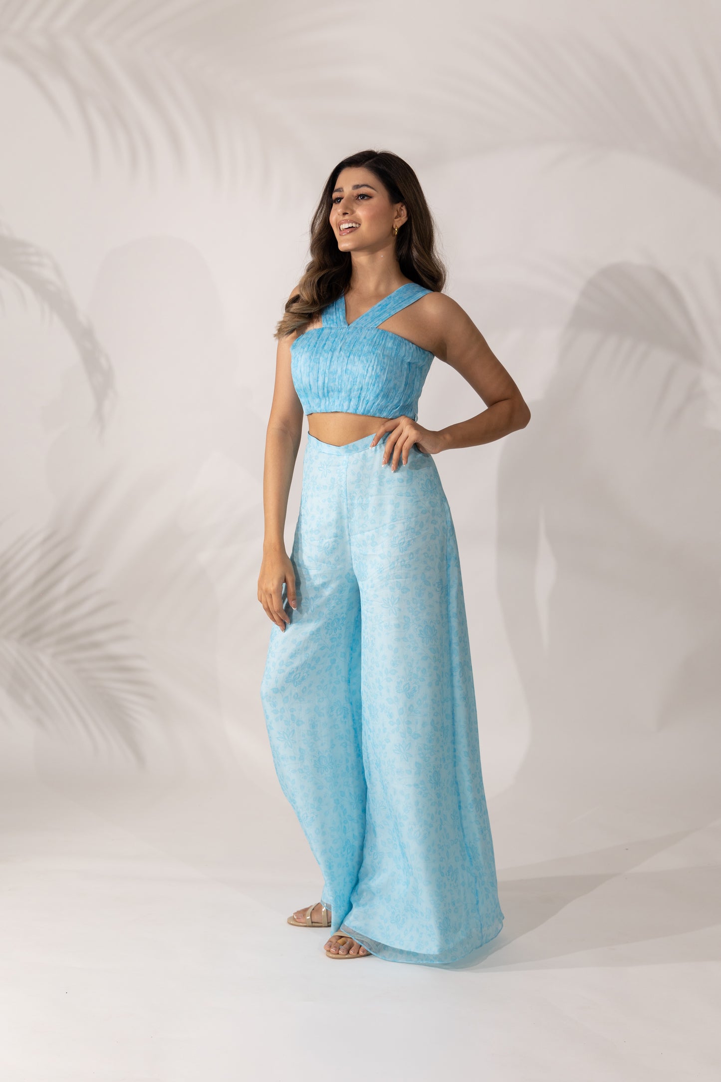 Women's Himalayan Poppy Co-Ord- Hand Pleated bandeau Crop Top with Pants By Room9 The Popup Store
