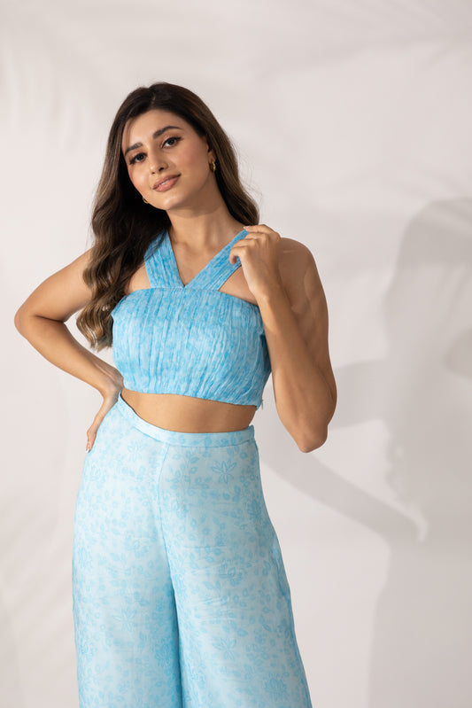 Women's Himalayan Poppy Co-Ord- Hand Pleated bandeau Crop Top with Pants By Room9 The Popup Store