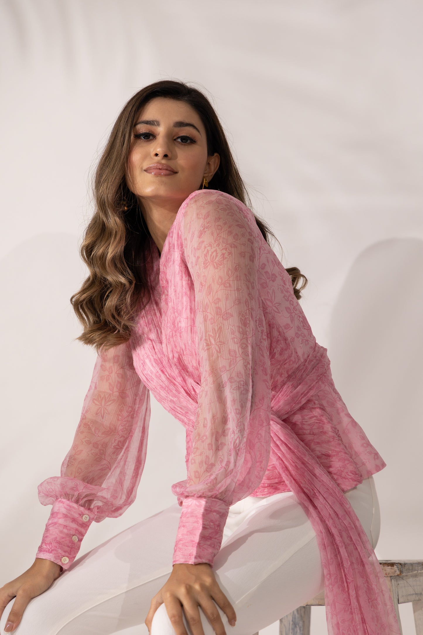 Women's  Cherry Blossom Hand Pleated Peplum Wrap Top By Room9 The Popup Store