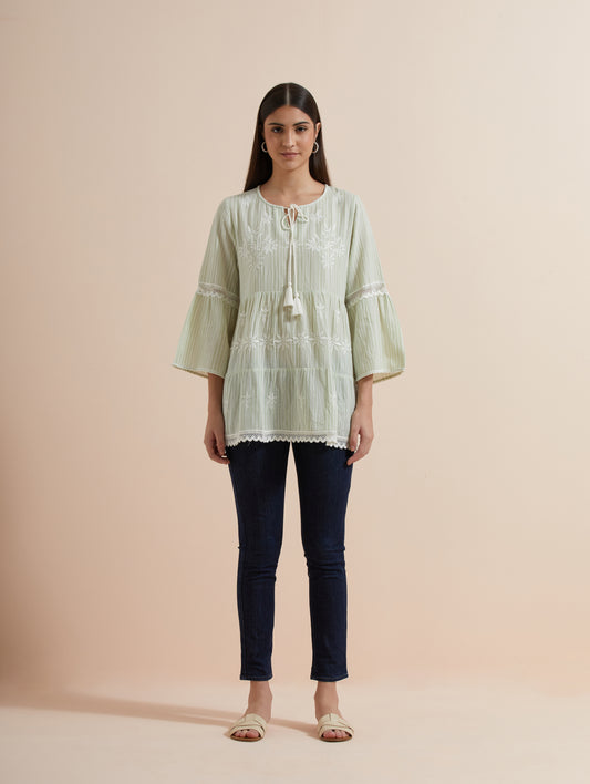 Women's Green Striped Cotton Top By Room9 The Popup Store