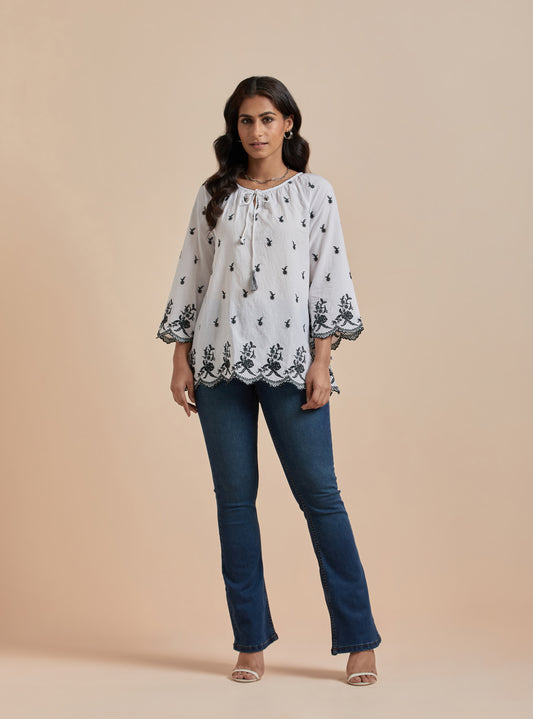 Women's White Printed Long Sleeve Top By Room9 The Popup Store