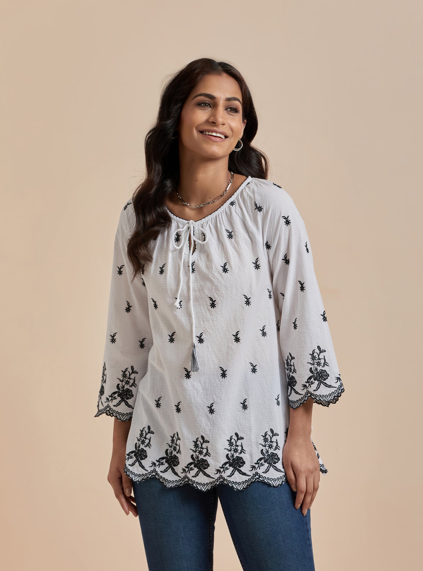Women's White Printed Long Sleeve Top By Room9 The Popup Store