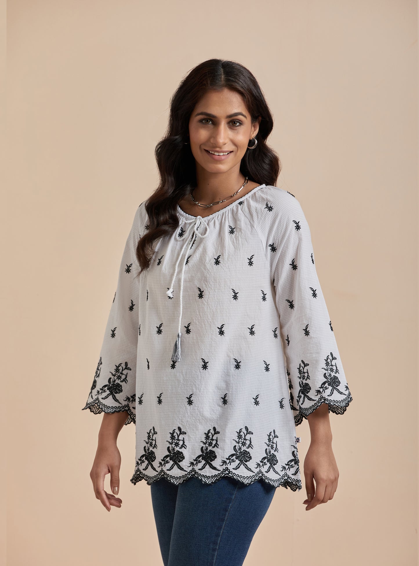 Women's White Printed Long Sleeve Top By Room9 The Popup Store