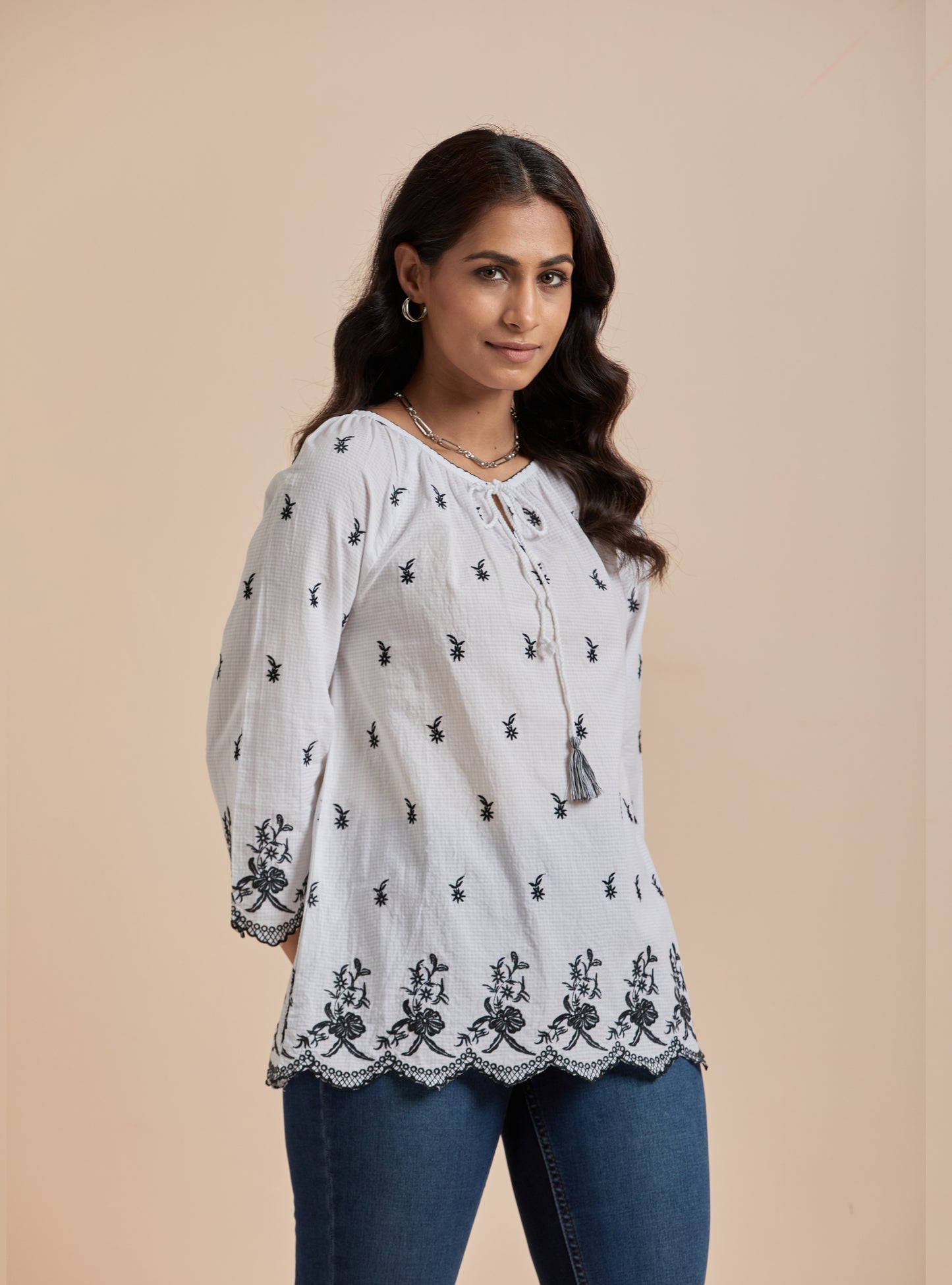 Women's White Printed Long Sleeve Top By Room9 The Popup Store