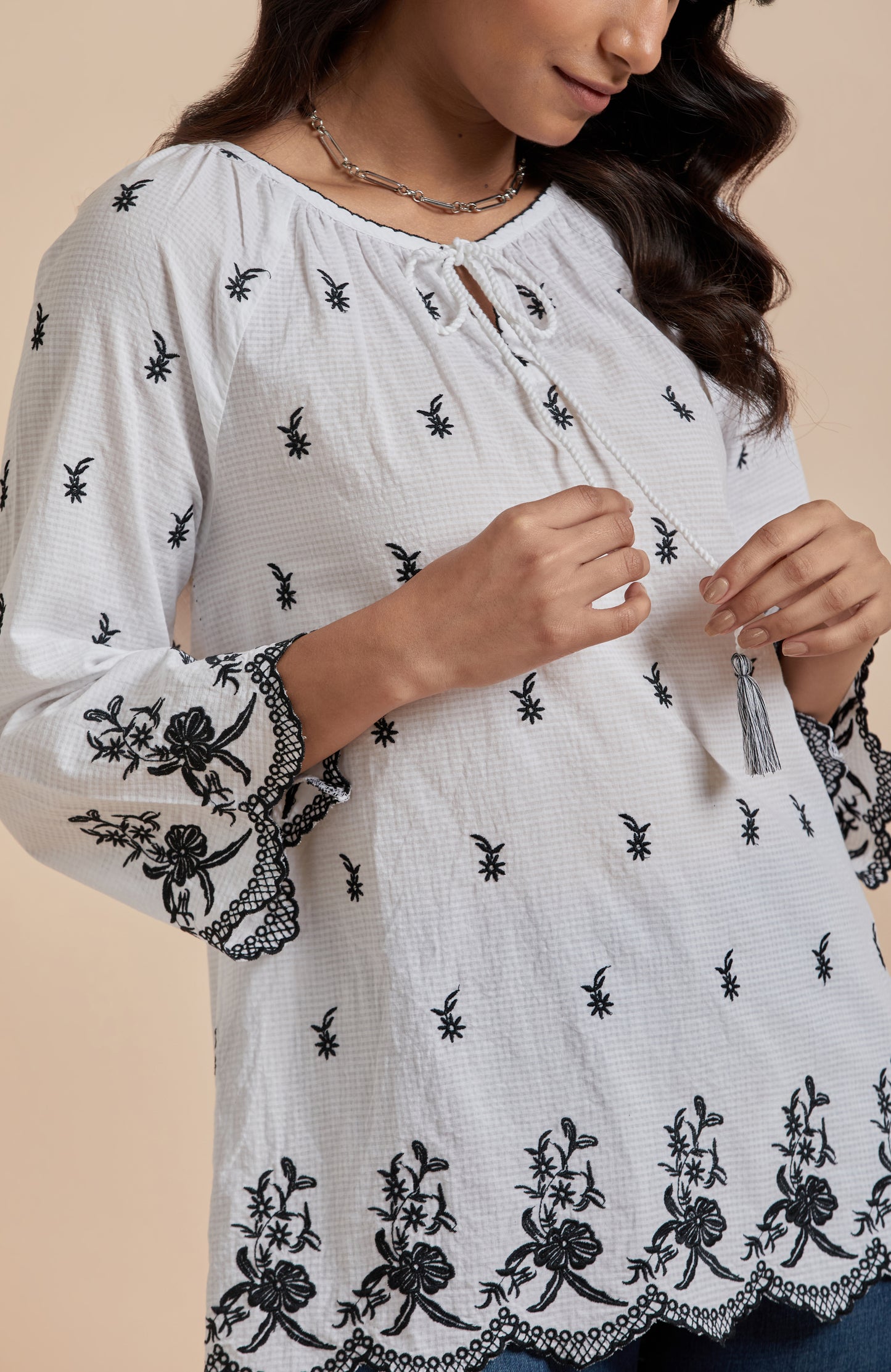 Women's White Printed Long Sleeve Top By Room9 The Popup Store