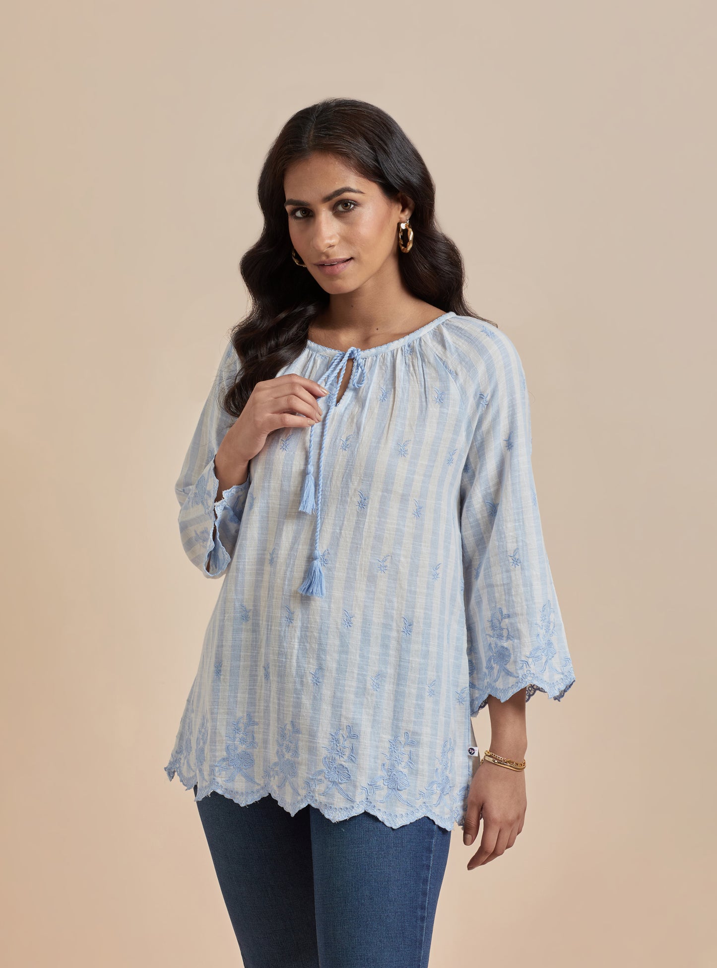 Women's Blue Striped Cotton Top By Room9 The Popup Store