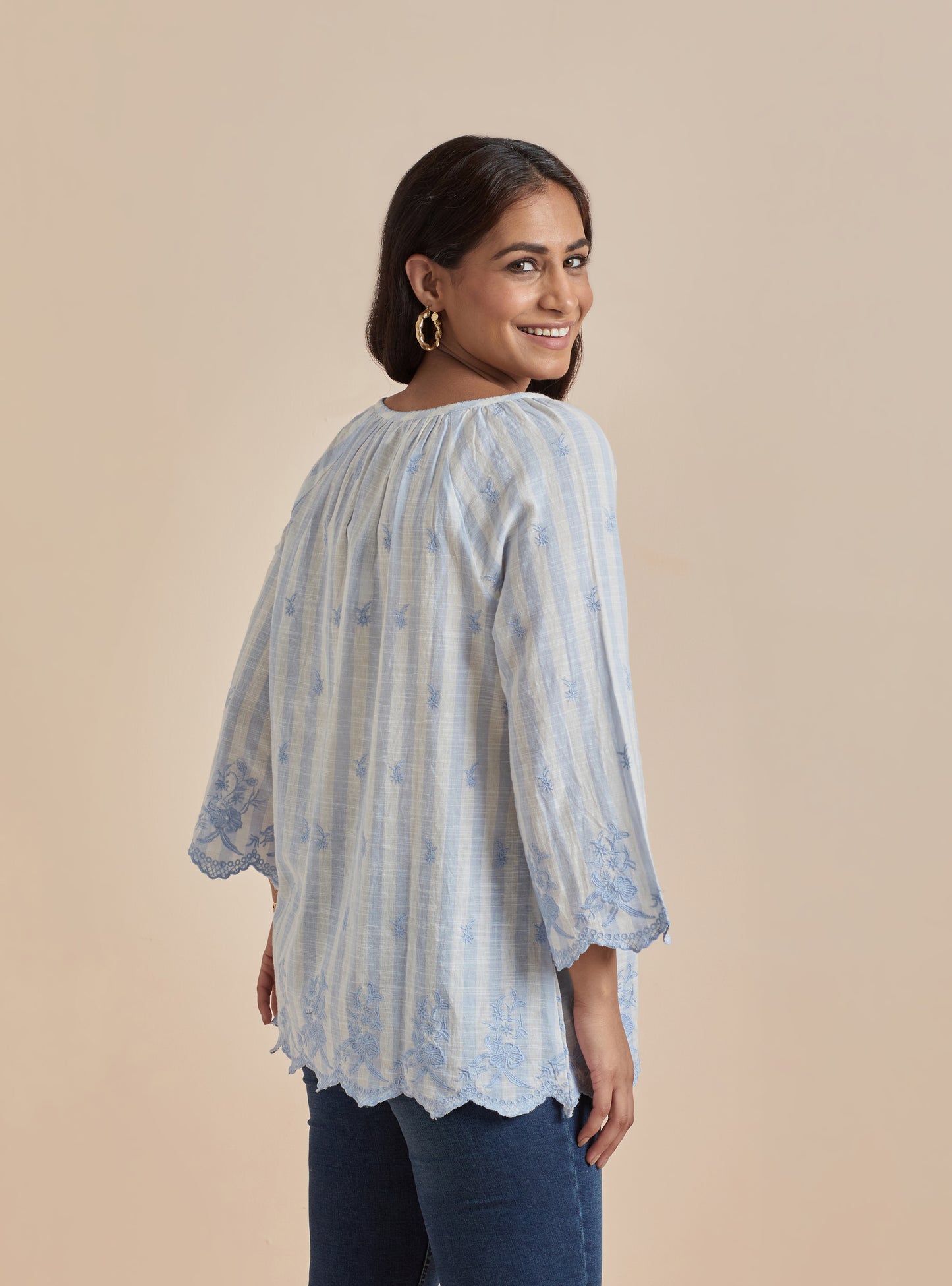Women's Blue Striped Cotton Top By Room9 The Popup Store