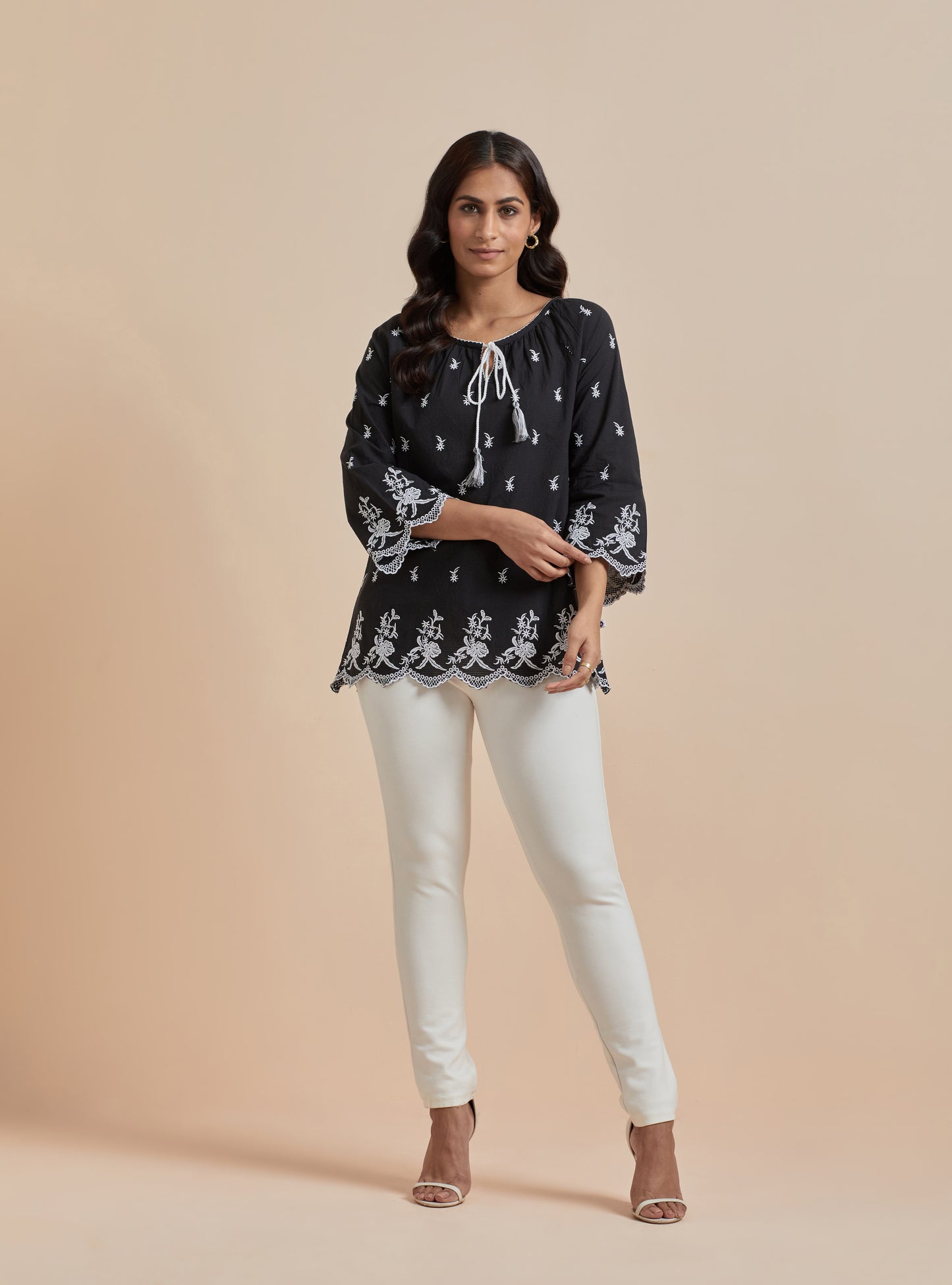 Women's Black Printed Top With Front Knot  By Room9 The Popup Store