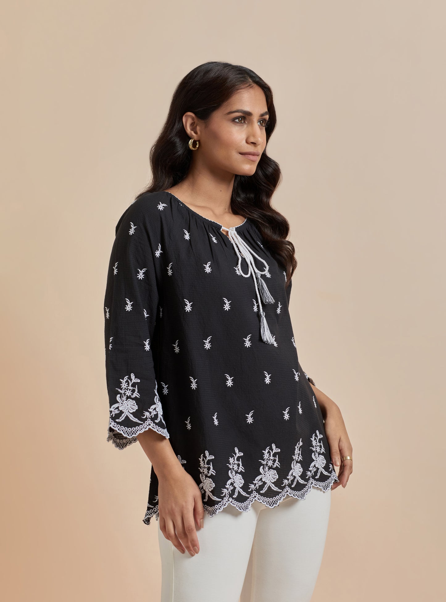 Women's Black Printed Top With Front Knot  By Room9 The Popup Store