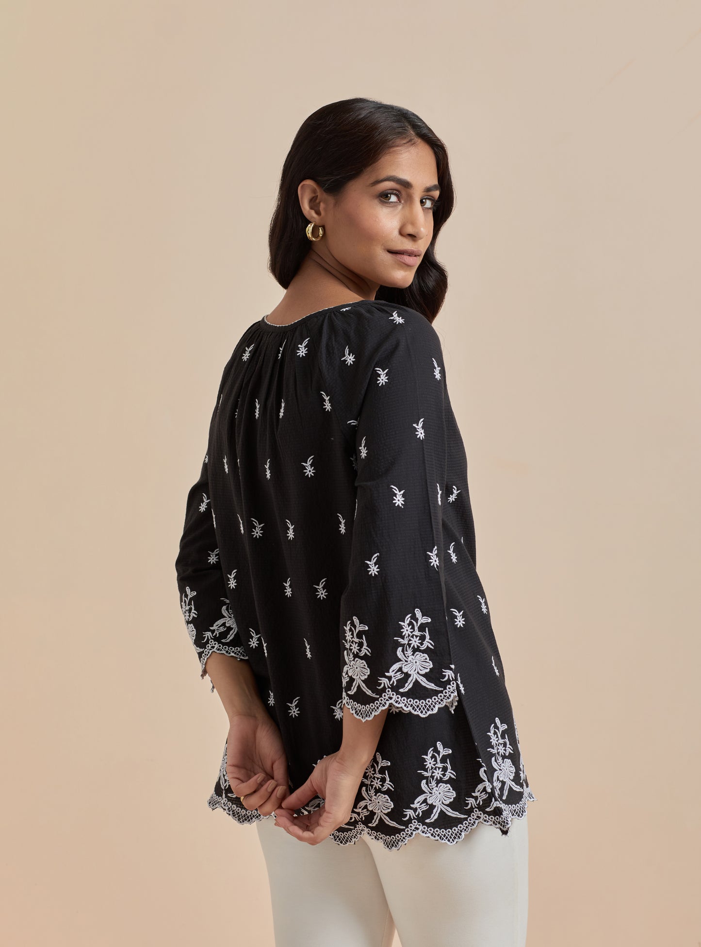 Women's Black Printed Top With Front Knot  By Room9 The Popup Store