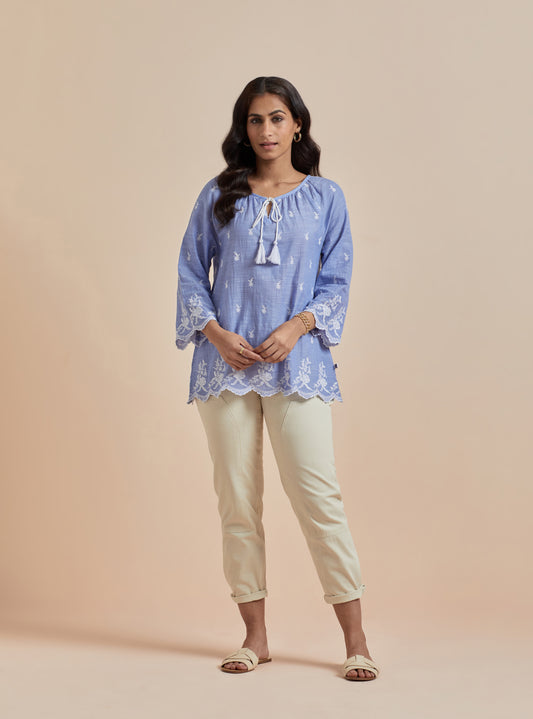 Women's Sky Blue Top With Front Knot By Room9 The Popup Store