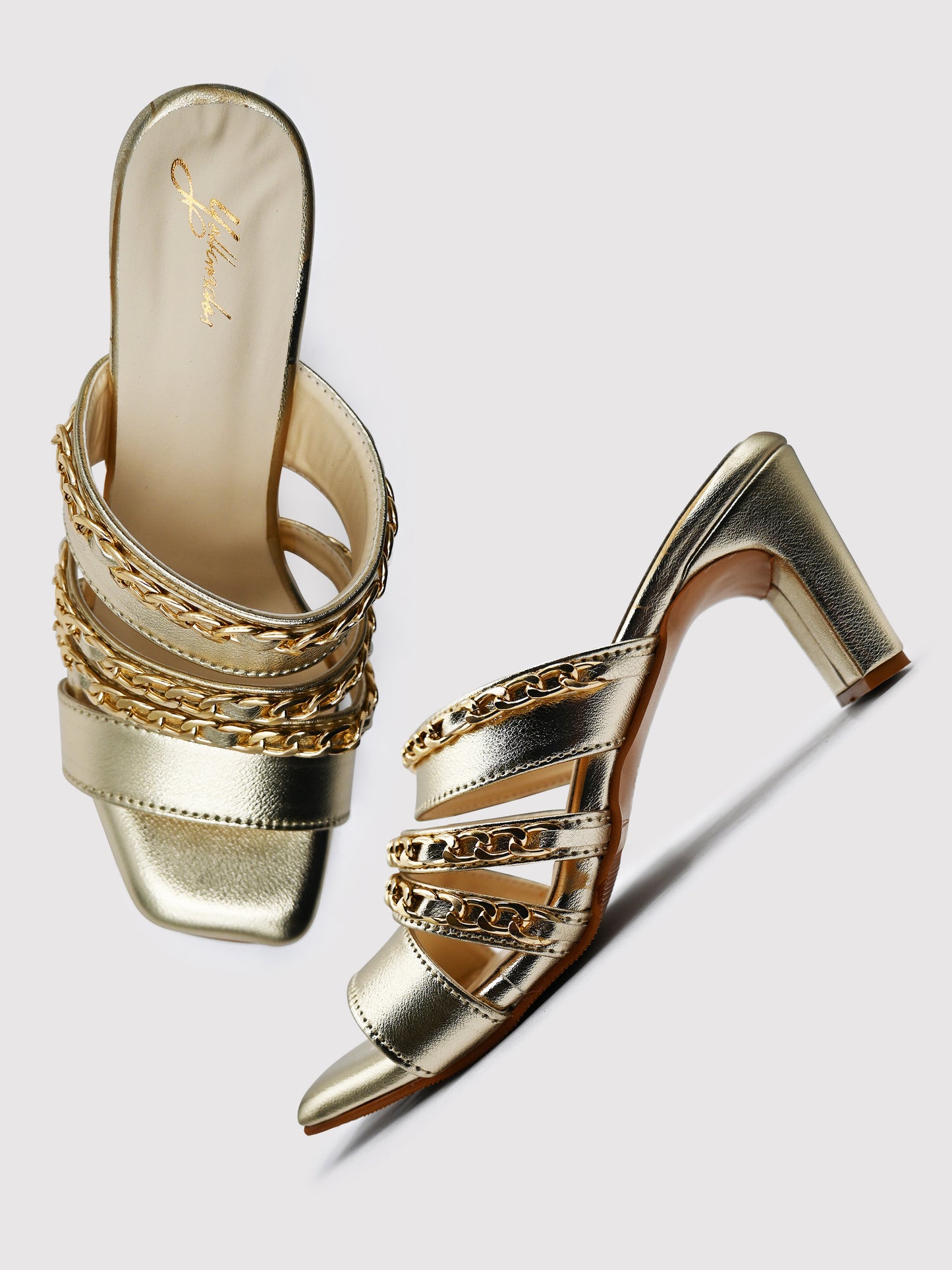 Women's YS101 Gold Chain Accessory Heels By Room9 The Popup Store