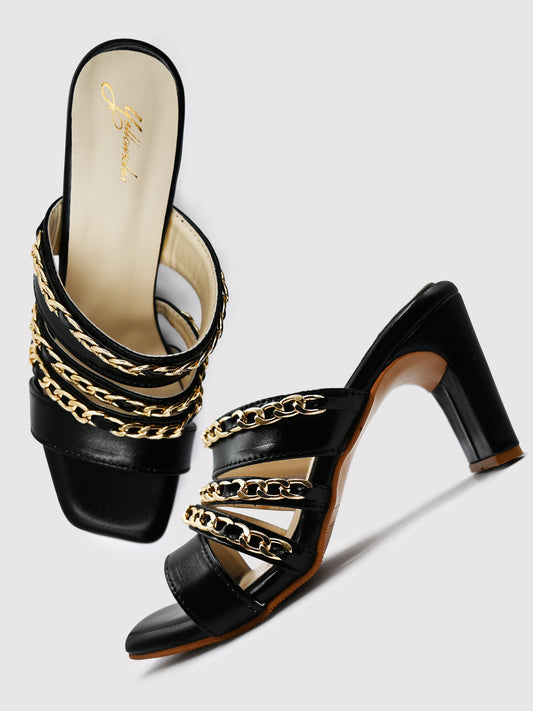 Women's YS102 Black Chain Accessory Chain Heels By Room9 The Popup Store